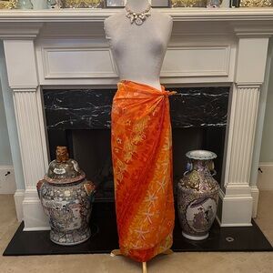 Orange & Yellow Floral Print Sheer Wrap Pareo